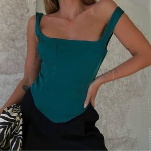 Rumored Flirty Longline Corset Top in Teal US Size Small